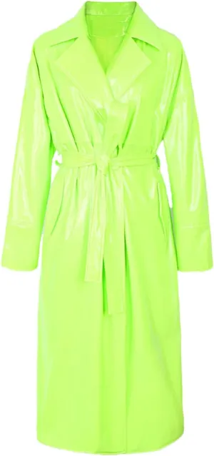 Shiny PVC Leather Long Oversized Trench Coat for Women Single Breasted Sashes Runway Overcoats