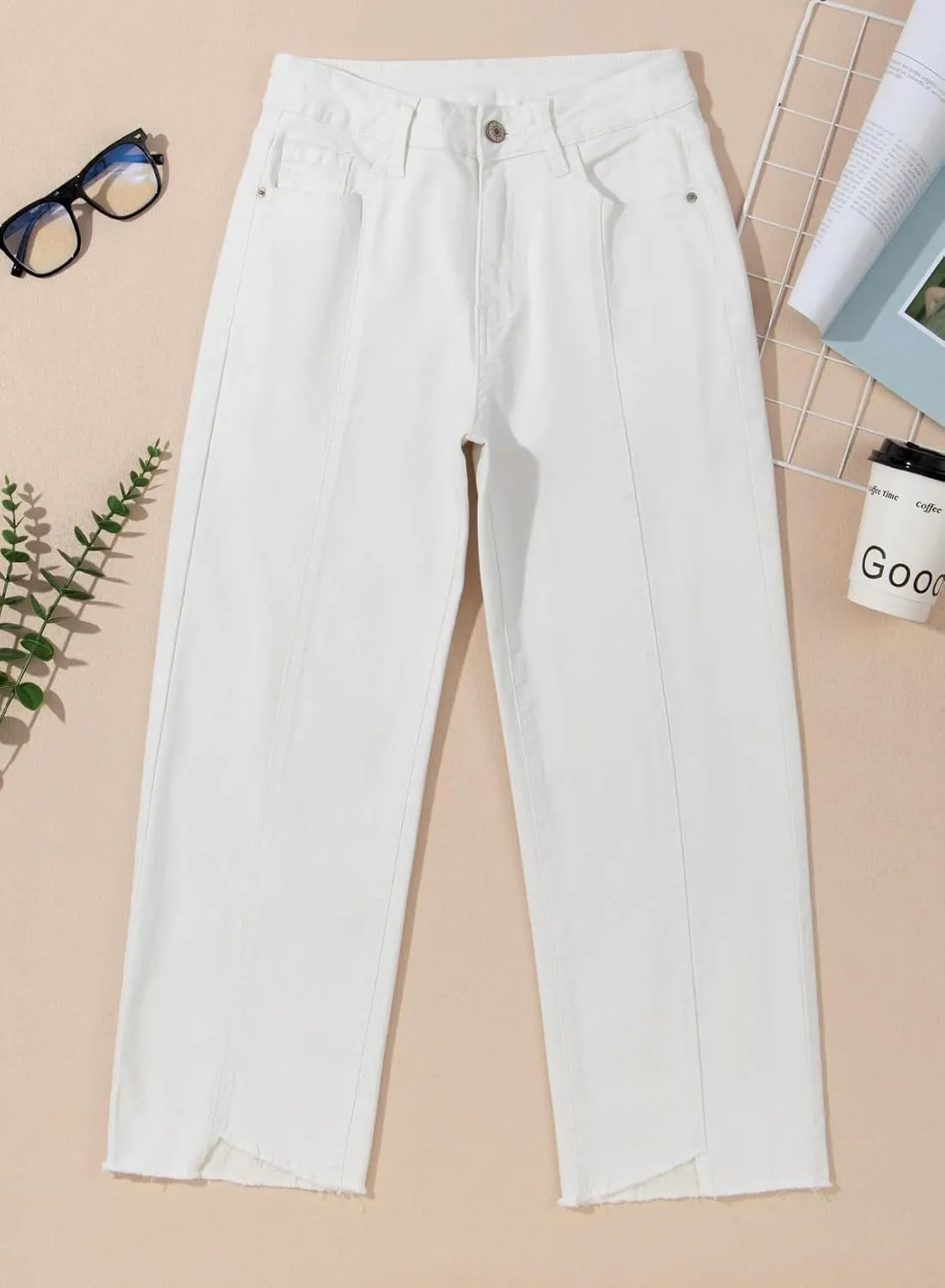 Sidefeel Women's Jeans High Waisted Wide Leg Loose Fit Straight Leg Zimbaplatinum Cropped Denim Pants