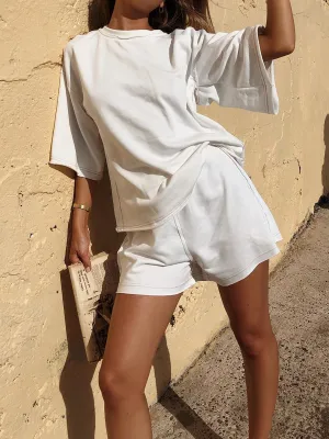 Solid Color Three-Quarter Sleeve Round Neck Suit