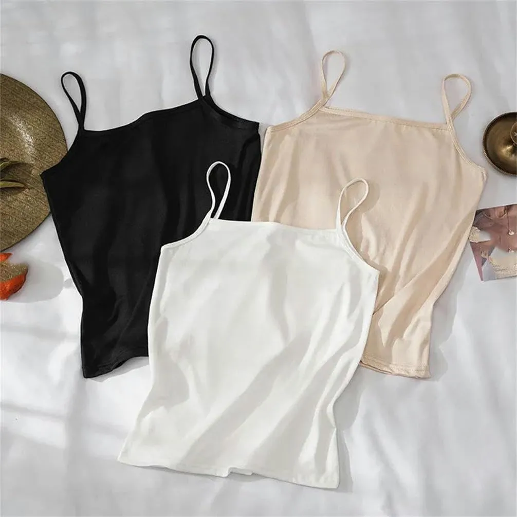 Solid Color Vest Soft Cotton Spaghetti Strap Crop top Summer Casual Camisole Sleeveless Basic Vest Summer Tops for Women