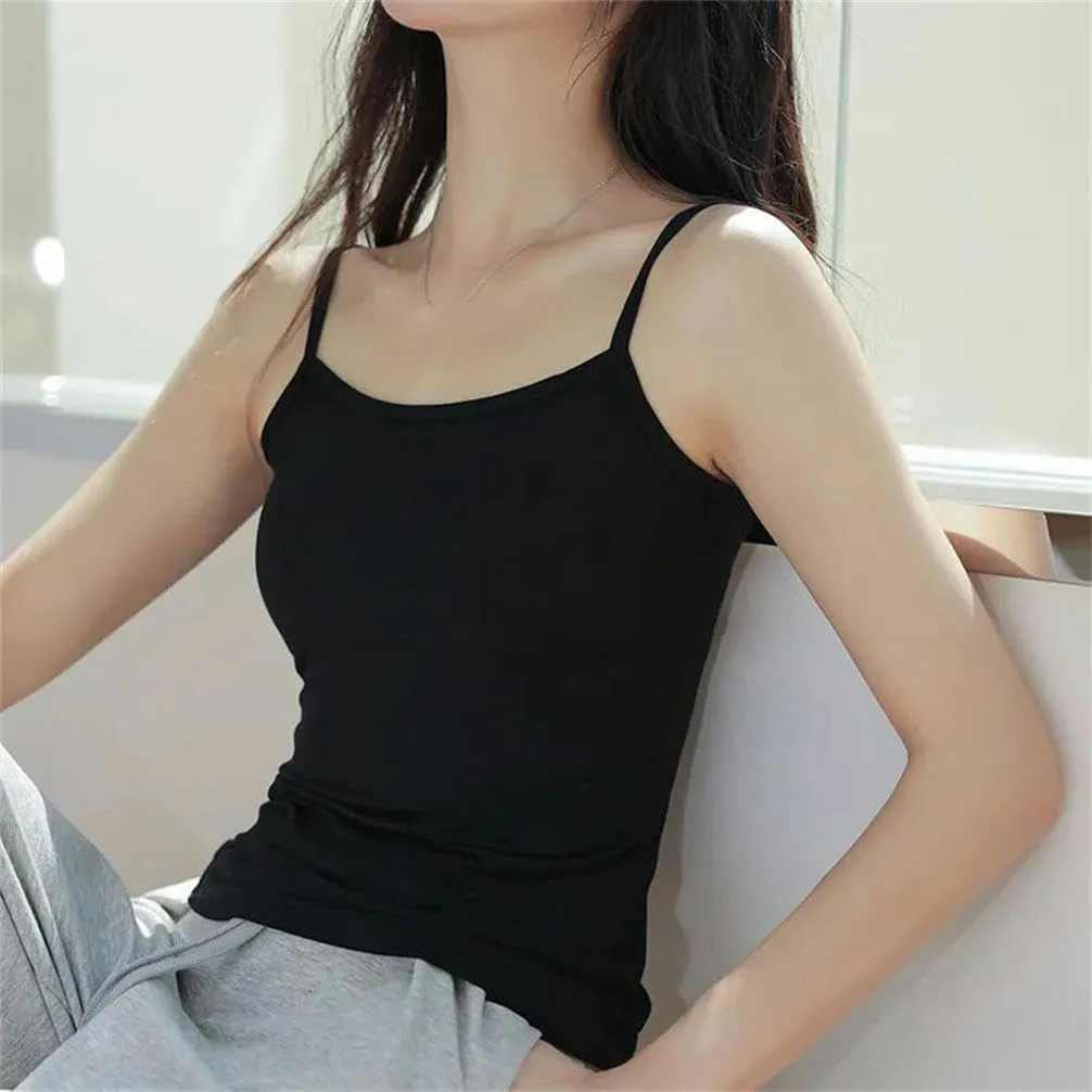 Solid Color Vest Soft Cotton Spaghetti Strap Crop top Summer Casual Camisole Sleeveless Basic Vest Summer Tops for Women