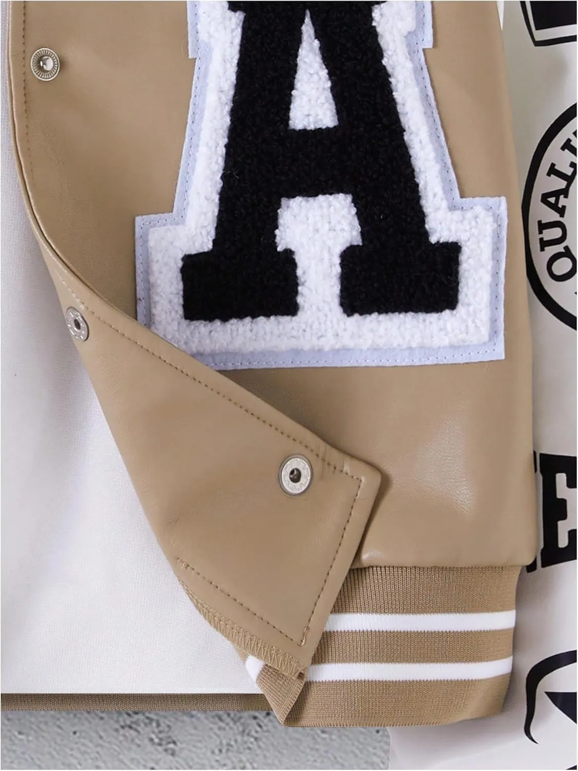 SOLY HUX Girl's PU Leather Varsity Jacket Color Block Letter Graphic Patchwork Long Sleeve Casual Outerwear