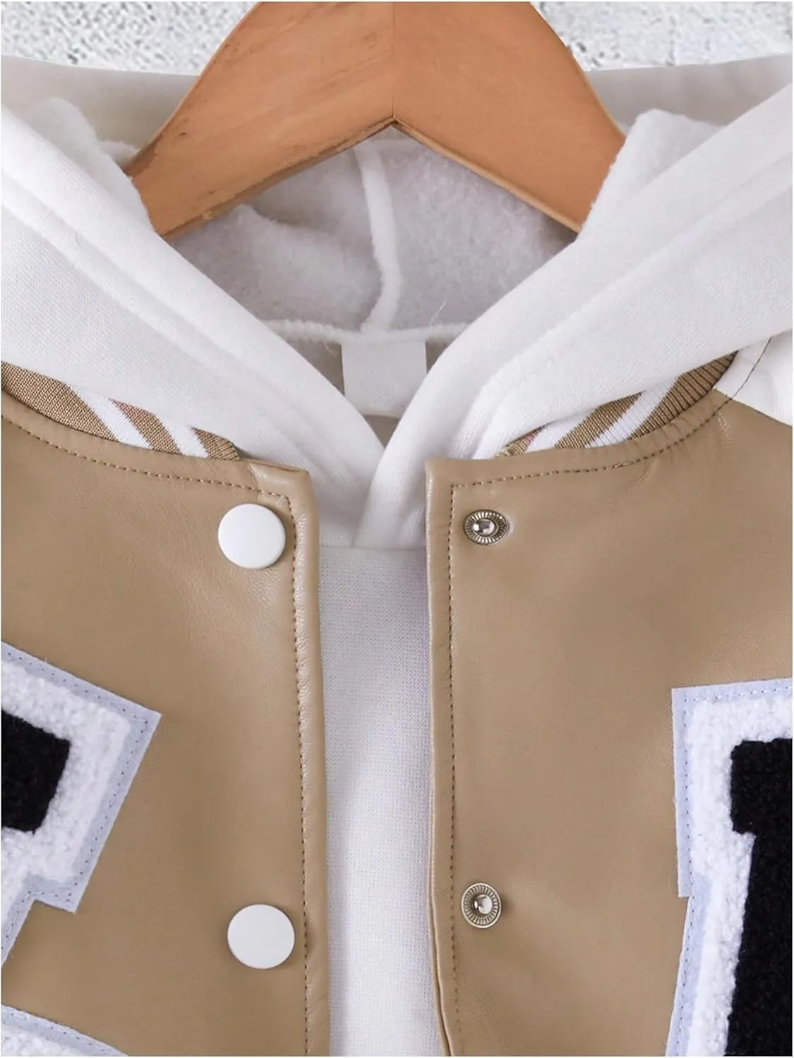 SOLY HUX Girl's PU Leather Varsity Jacket Color Block Letter Graphic Patchwork Long Sleeve Casual Outerwear
