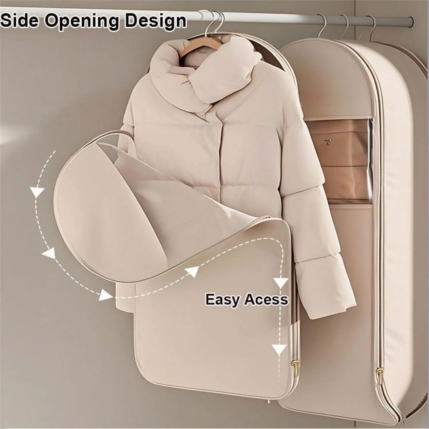 Space Saver Closet Organizers,Space Saving Hanging Garment Bag with Self Compression Zipper,Dust Cover Clothes Bags for Down Coat (Pink, Medium)