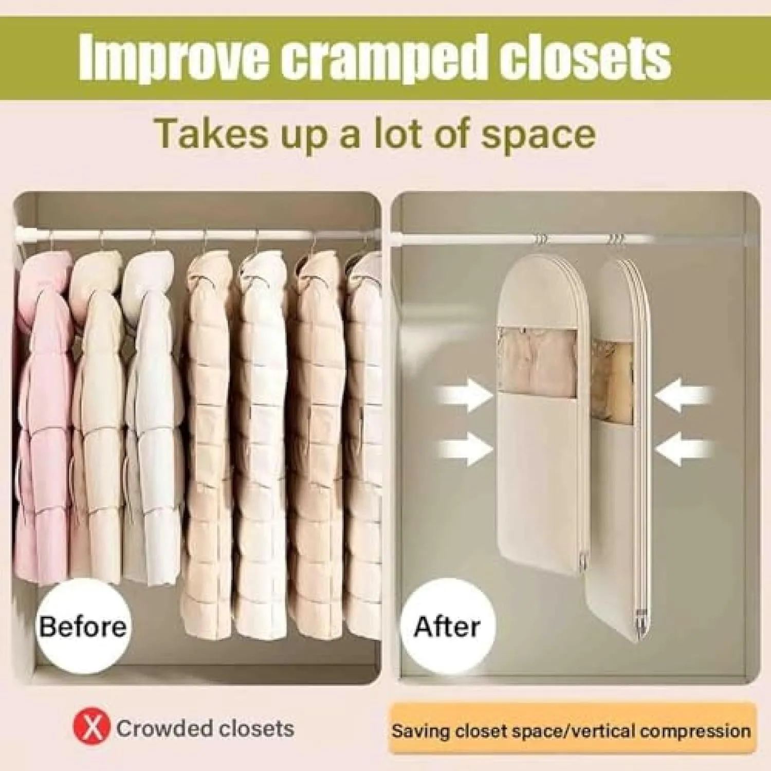 Space Saving Bags Hanging Luggage Garment Bag Ultra Space Saving Self Compression Organizer with Hanging Space Saver Bag for Travel and Storage