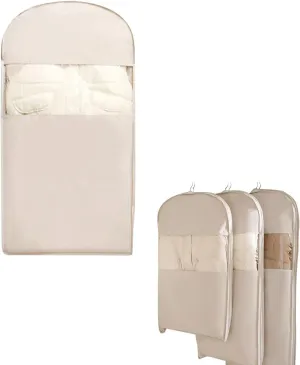 Space Saving Hanging Garment Bag with Self Compression Zipper, Garment Bags for Hanging Clothes, Garment Cover for Shirts, Coats, Dresses (Beige, L)