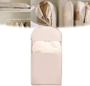 Space Saving Hanging Garment Bag with Self Compression Zipper, Space Saving Hanging Garment Bag, Heavy Duty for down Coat, Saver Closet Organizers (Pink, L)
