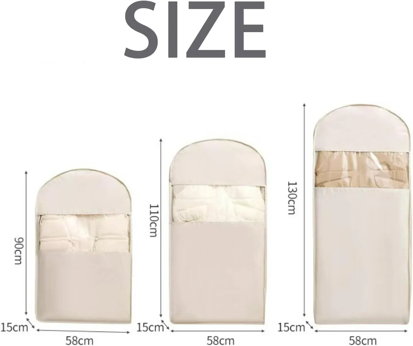 Space Saving Hanging Garment Bag with Self Compression Zipper, Upgrade Dust Cover Clothes Bags for Down Coat, Closet Organizers Heavy Duty Garment Bag Winter Coat Storage (Beige, M)