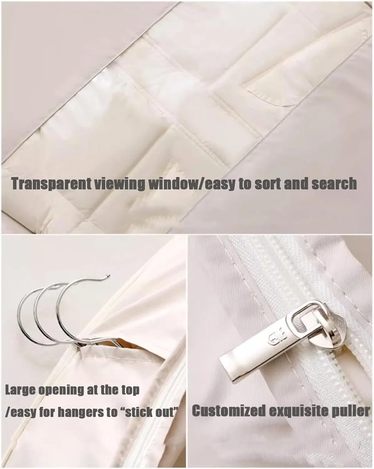 Space Saving Hanging Garment Bag with Self Compression Zipper, Upgrade Dust Cover Clothes Bags for Down Coat, Closet Organizers Heavy Duty Garment Bag Winter Coat Storage (Beige, M)