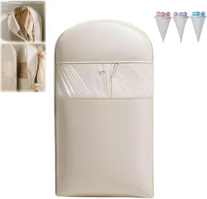 Space Saving Hanging Garment Bag with Self Compression Zipper, Upgrade Dust Cover Clothes Bags for Down Coat, Closet Organizers Heavy Duty Garment Bag Winter Coat Storage (Beige, M)