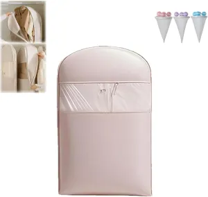 Space Saving Hanging Garment Bag with Self Compression Zipper, Upgrade Dust Cover Clothes Bags for Down Coat, Closet Organizers Heavy Duty Garment Bag Winter Coat Storage (Pink, S)