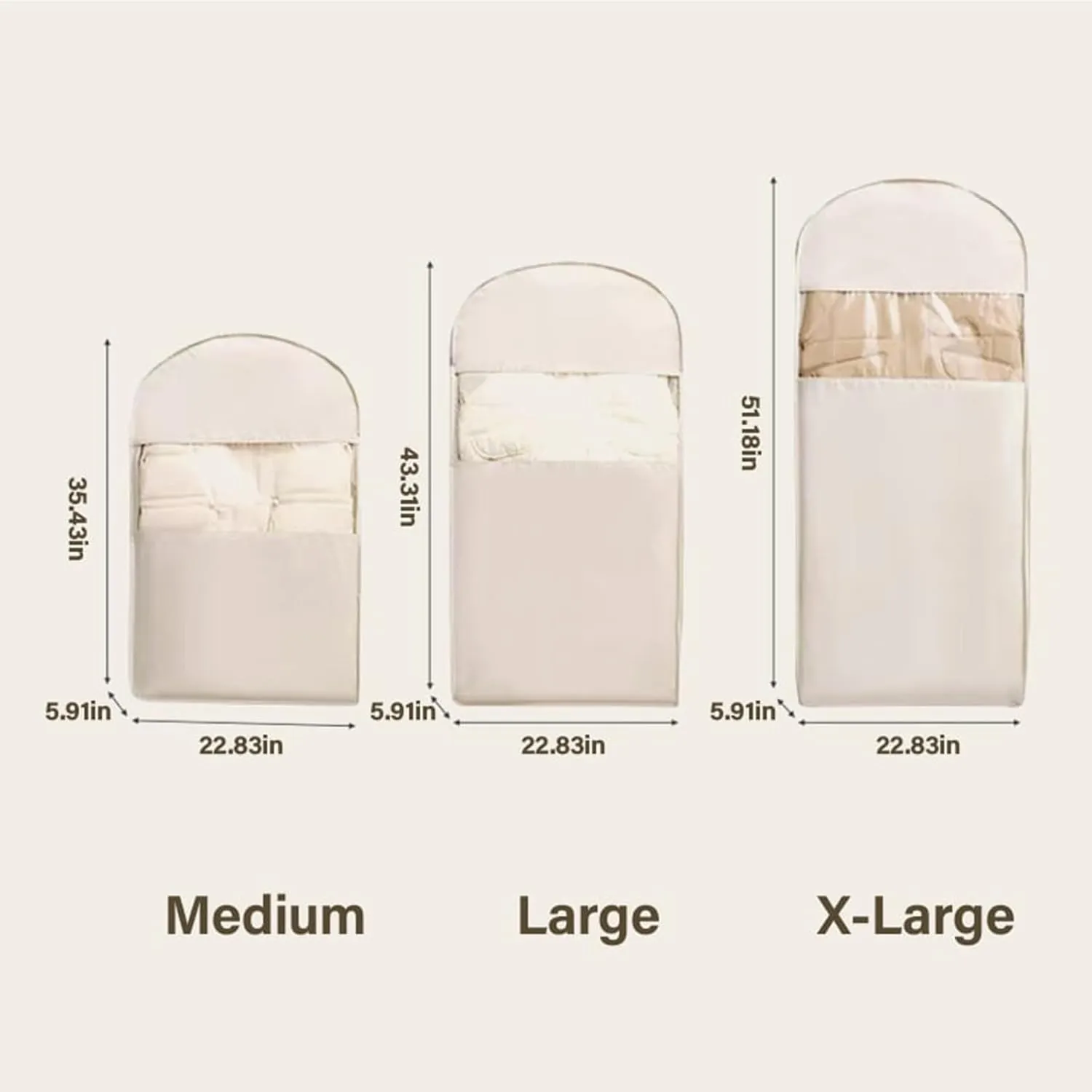 Space Saving Hanging Garment Bag With Self Compression Zipper,Protects Your Clothes From Wrinkles,Wet,Durable,Wardrobe Heavy Duty Garment Bag For Down Coat (Beige,M)