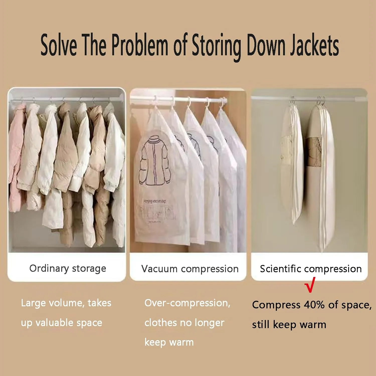 Space Saving Hanging Garment Bag With Self Compression Zipper,Protects Your Clothes From Wrinkles,Wet,Durable,Wardrobe Heavy Duty Garment Bag For Down Coat (Pink,XL)