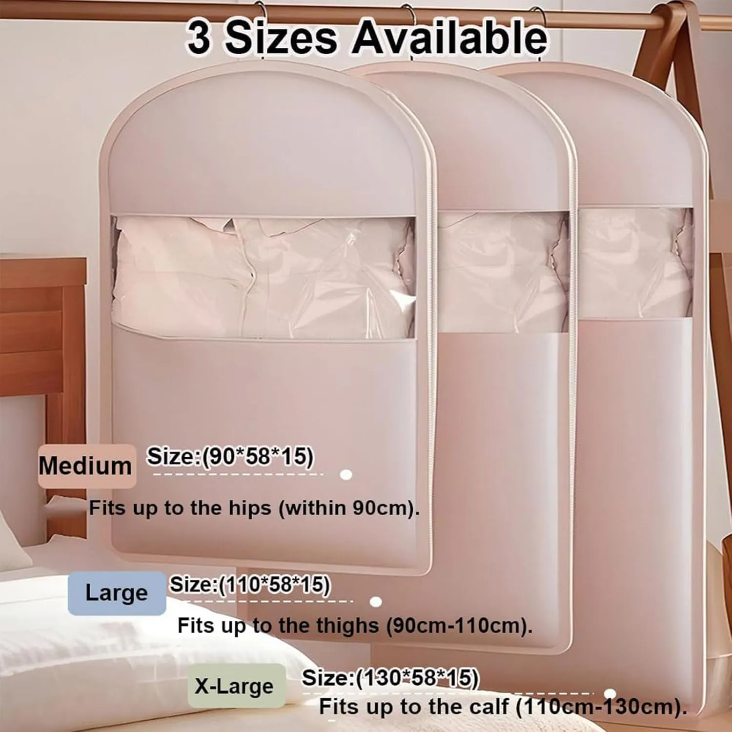 Space Saving Hanging Garment Bag with Self Compression Zipper,Space Saver Closet Organizers,Dust Cover Clothes Bags for Down Coat (Pink, S (90 * 58 * 15cm))