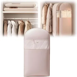 Space Saving Hanging Garment Bag with Self Compression Zipper,Space Saver Closet Organizers,Dust Cover Clothes Bags for Down Coat (Pink, S (90 * 58 * 15cm))