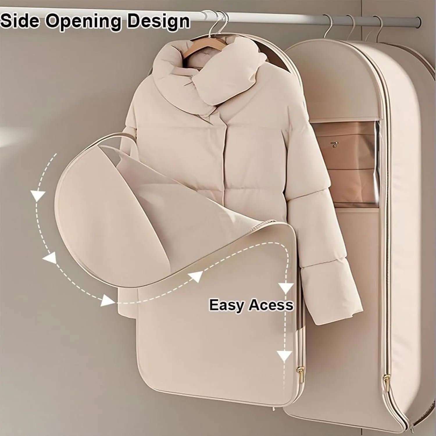 Space Saving Hanging Garment Bag with Self Compression Zipper,Space Saver Closet Organizers,Dust Cover Clothes Bags for Down Coat (Pink, S (90 * 58 * 15cm))