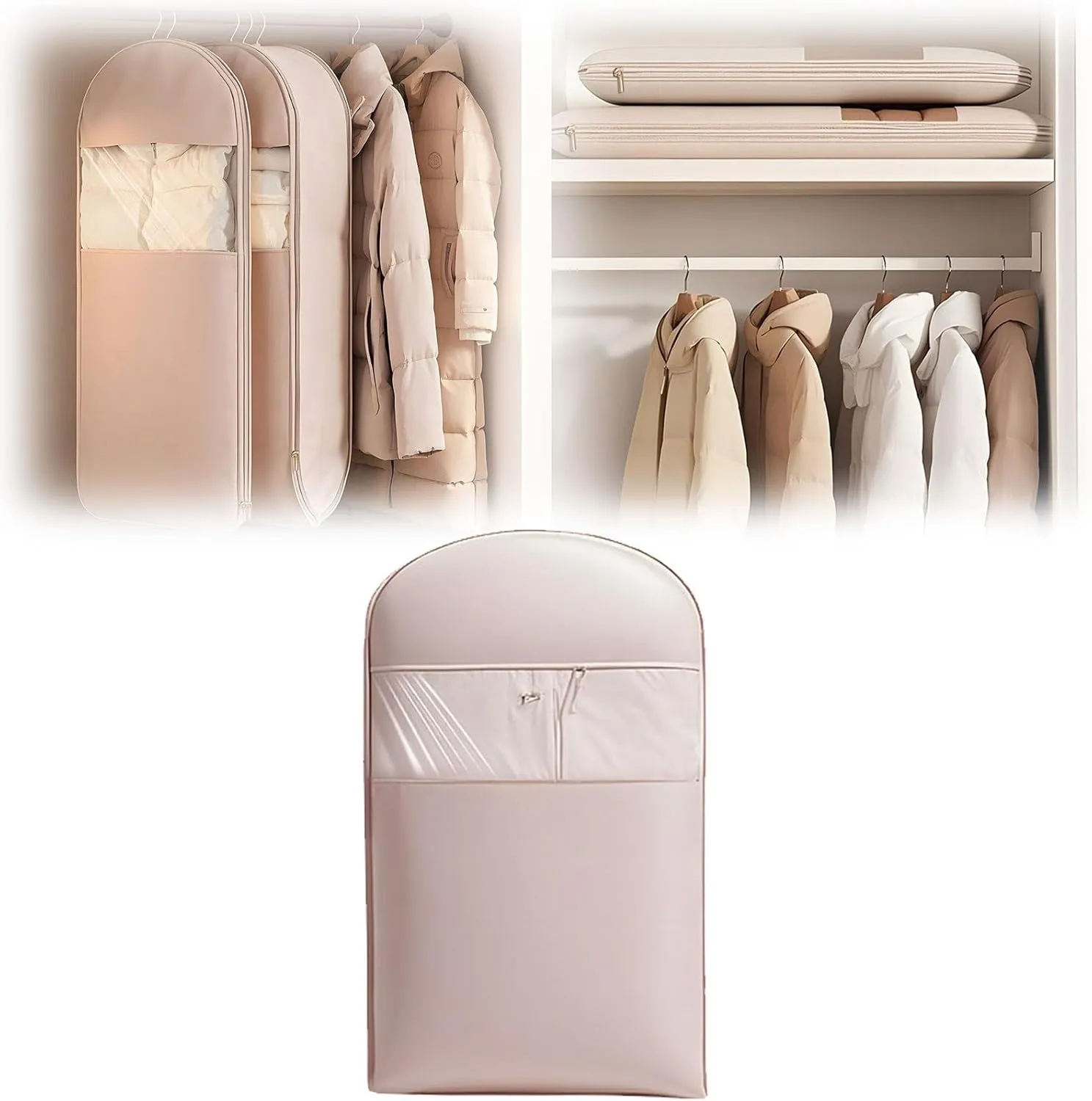 Space Saving Hanging Garment Bag,Garment Bag for Hanging Clothes,Dust Cover Clothes Bags with Self Compression Zipper for Coats, Down Jackets, Suits, Skirts,Neatly Hanging