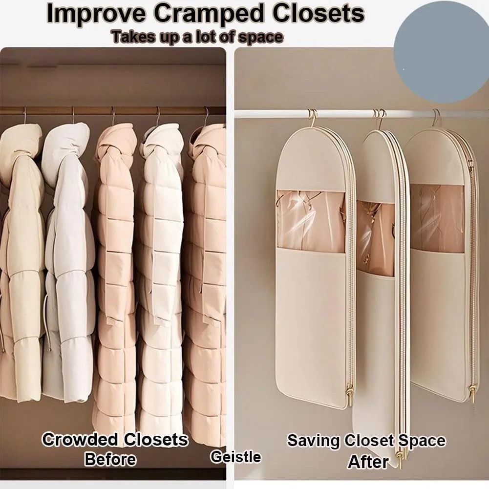 Space Saving Hanging Garment Bag,Garment Bag for Hanging Clothes,Dust Cover Clothes Bags with Self Compression Zipper for Coats, Down Jackets, Suits, Skirts,Neatly Hanging