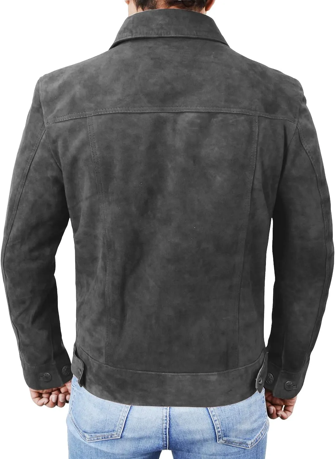SpazeUp Mens Logan Trucker Jacket Brown Suede Leather Western Cowboy Coat - Premium Suede Leather Casual Outerwear