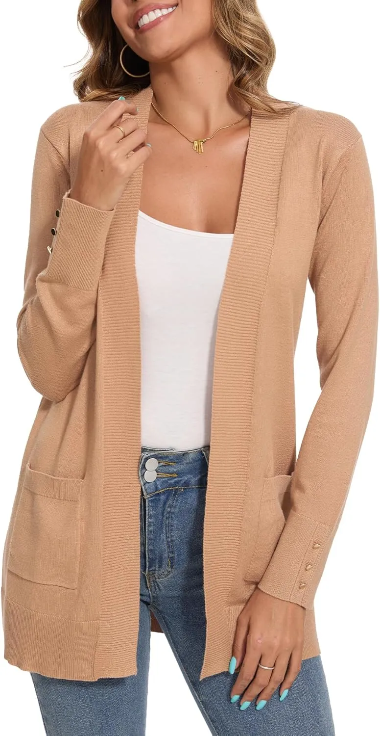 Spicy Sandia Women's Knit Cardigan Sweaters with Pockets Long Sleeve Open Front Lightweight Cardigan