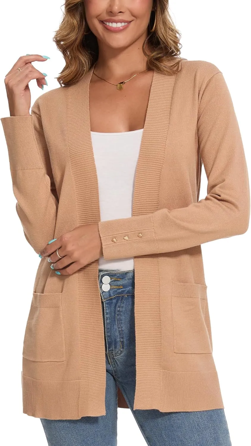 Spicy Sandia Women's Knit Cardigan Sweaters with Pockets Long Sleeve Open Front Lightweight Cardigan