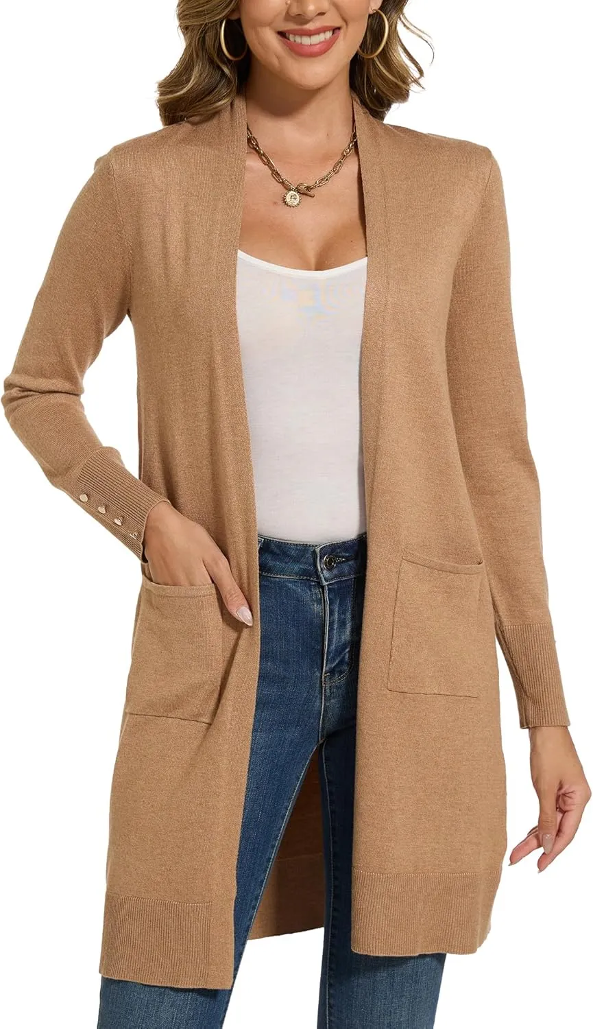 Spicy Sandia Women's Long Dressy Cardigan Sweaters with Pockets Lightweight Duster Coat