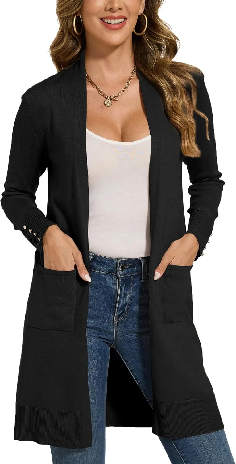 Spicy Sandia Women's Long Dressy Cardigan Sweaters with Pockets Lightweight Duster Coat
