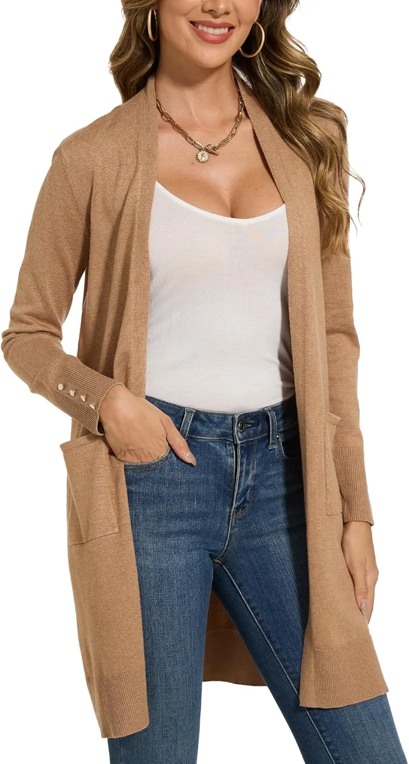 Spicy Sandia Women's Long Dressy Cardigan Sweaters with Pockets Lightweight Duster Coat