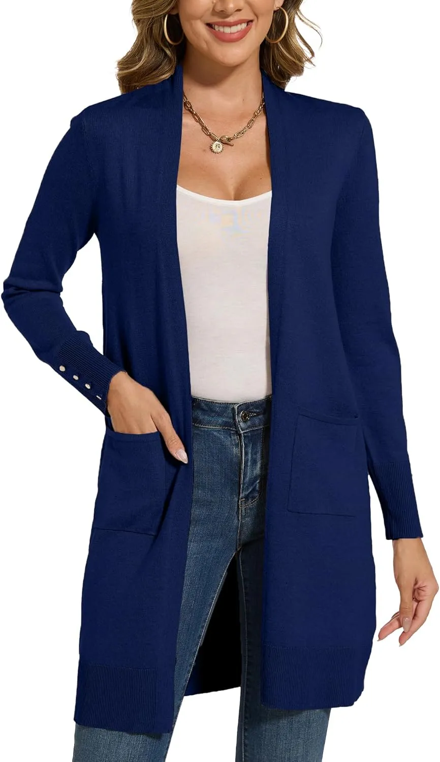 Spicy Sandia Women's Long Dressy Cardigan Sweaters with Pockets Lightweight Duster Coat