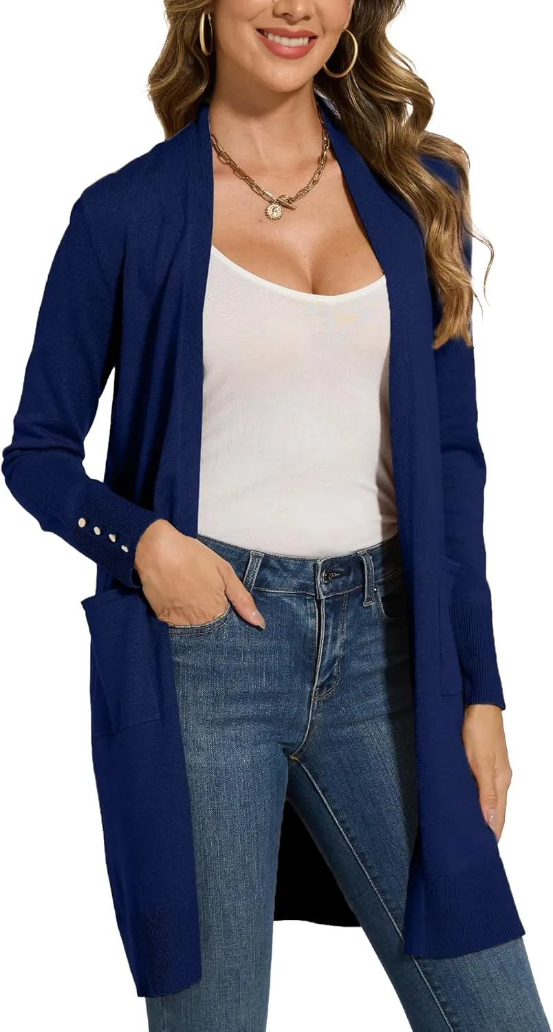 Spicy Sandia Women's Long Dressy Cardigan Sweaters with Pockets Lightweight Duster Coat