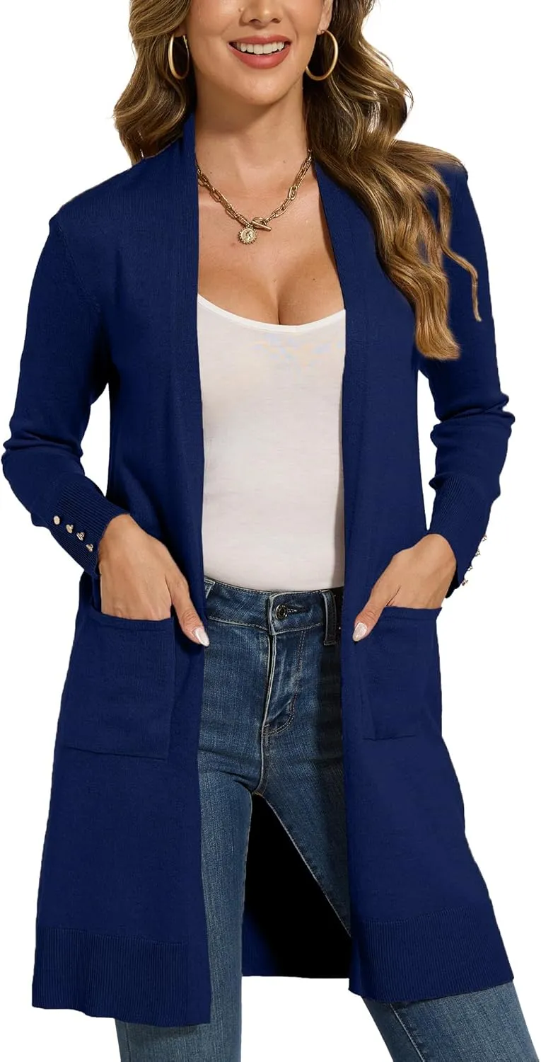 Spicy Sandia Women's Long Dressy Cardigan Sweaters with Pockets Lightweight Duster Coat
