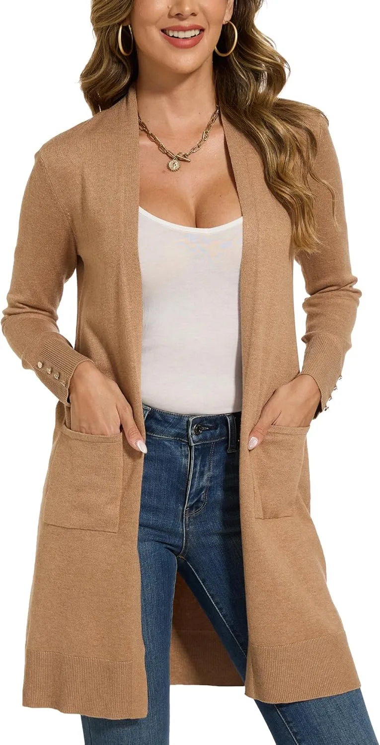 Spicy Sandia Women's Long Dressy Cardigan Sweaters with Pockets Lightweight Duster Coat