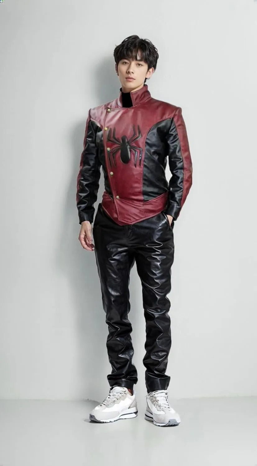 Spideey Man Maroon Faux leather Jacket Super hero Movie Design