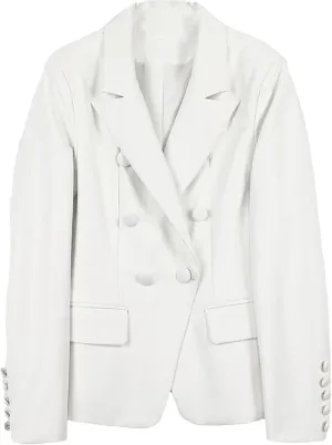 Spring Short Soft Pu Leather Blazer Long Sleeve Slim Fit Jackets for Women