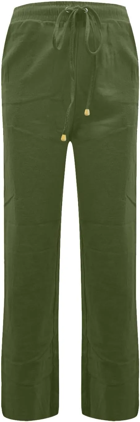 Straight Leg Linen Pants Women Summer Casual Lightweight Elastic High Waisted Wide Leg Pants Lounge Trouser Pants