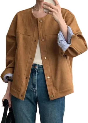 Suede Cropped Jacket Y2k Outerwear Faux Leather Bomber Jacket Women Winter Fall Trendy Crop Streetwear Outfit