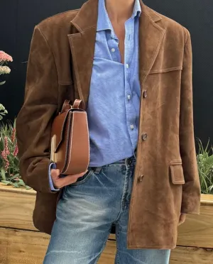 Suede Jacket for Women Oversized Y2K Blazer Faux Leather Jackets Old Money Fall Outfits 2024