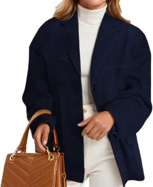 Suede Jacket for Women Oversized Y2K Blazer Faux Leather Jackets Old Money Fall Outfits 2024