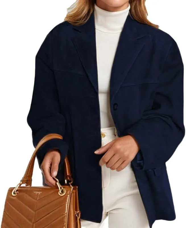 Suede Jacket for Women Oversized Y2K Blazer Faux Leather Jackets Old Money Fall Outfits 2024