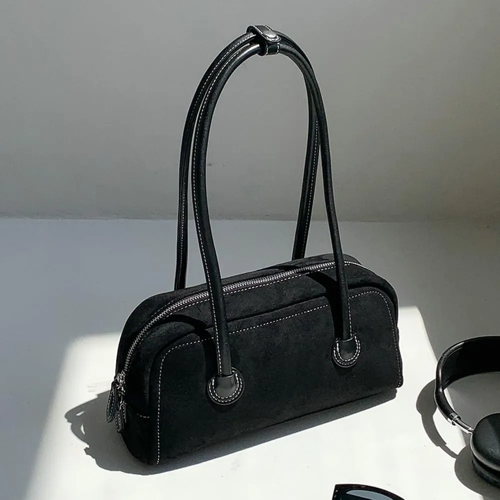 Suede Tote Bag Black Shoulder Bag Suede Purse Slouchy Bag Vintage Purse Work Bag Satchel Boston Bag Hand Bags for Women 2024