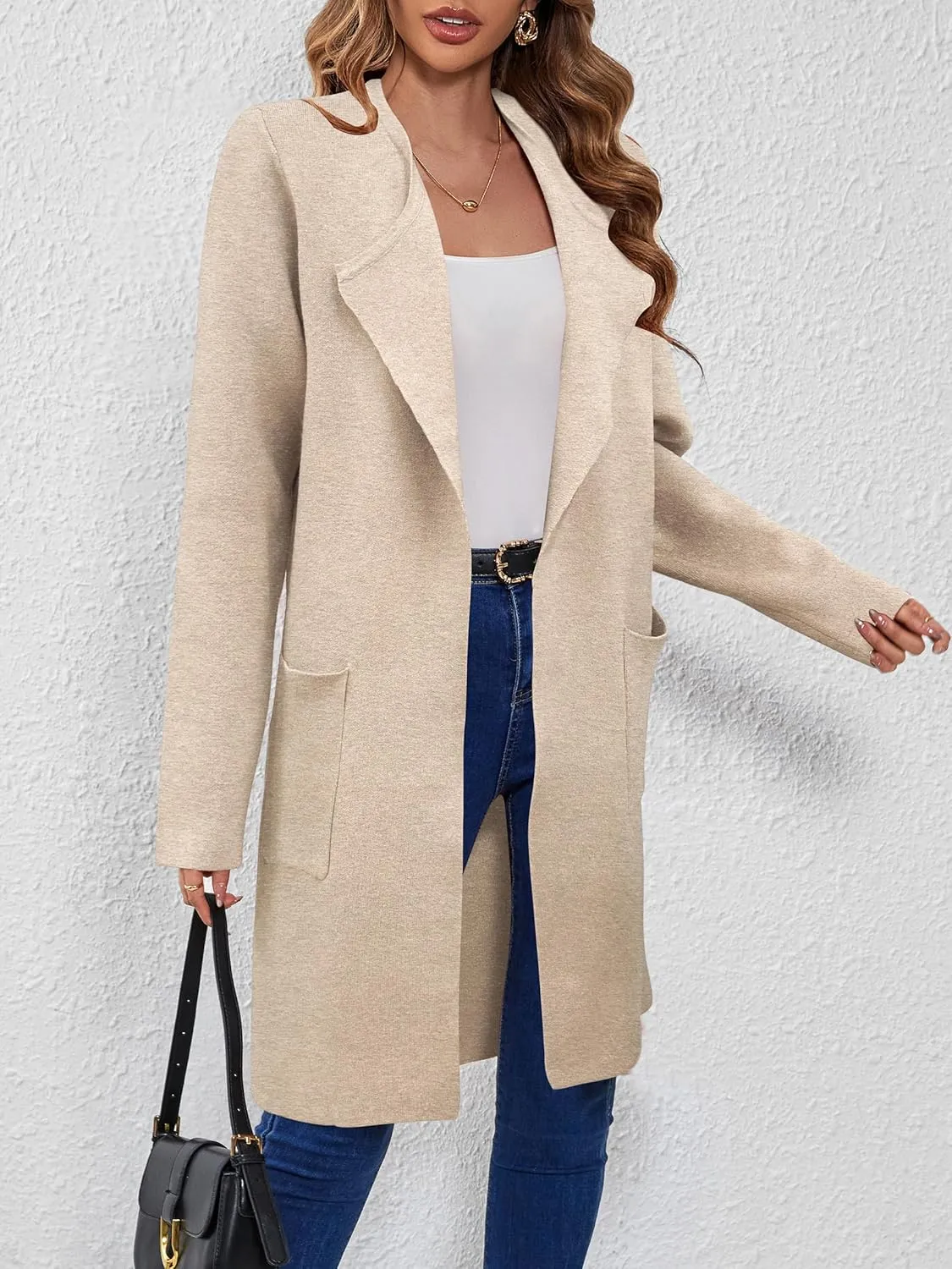 SuperPrity Cardigan Sweaters for Women Fall Fashion 2024 Casual Open Front Knit Long Coatigan Jackets Coat Trendy Outerwear