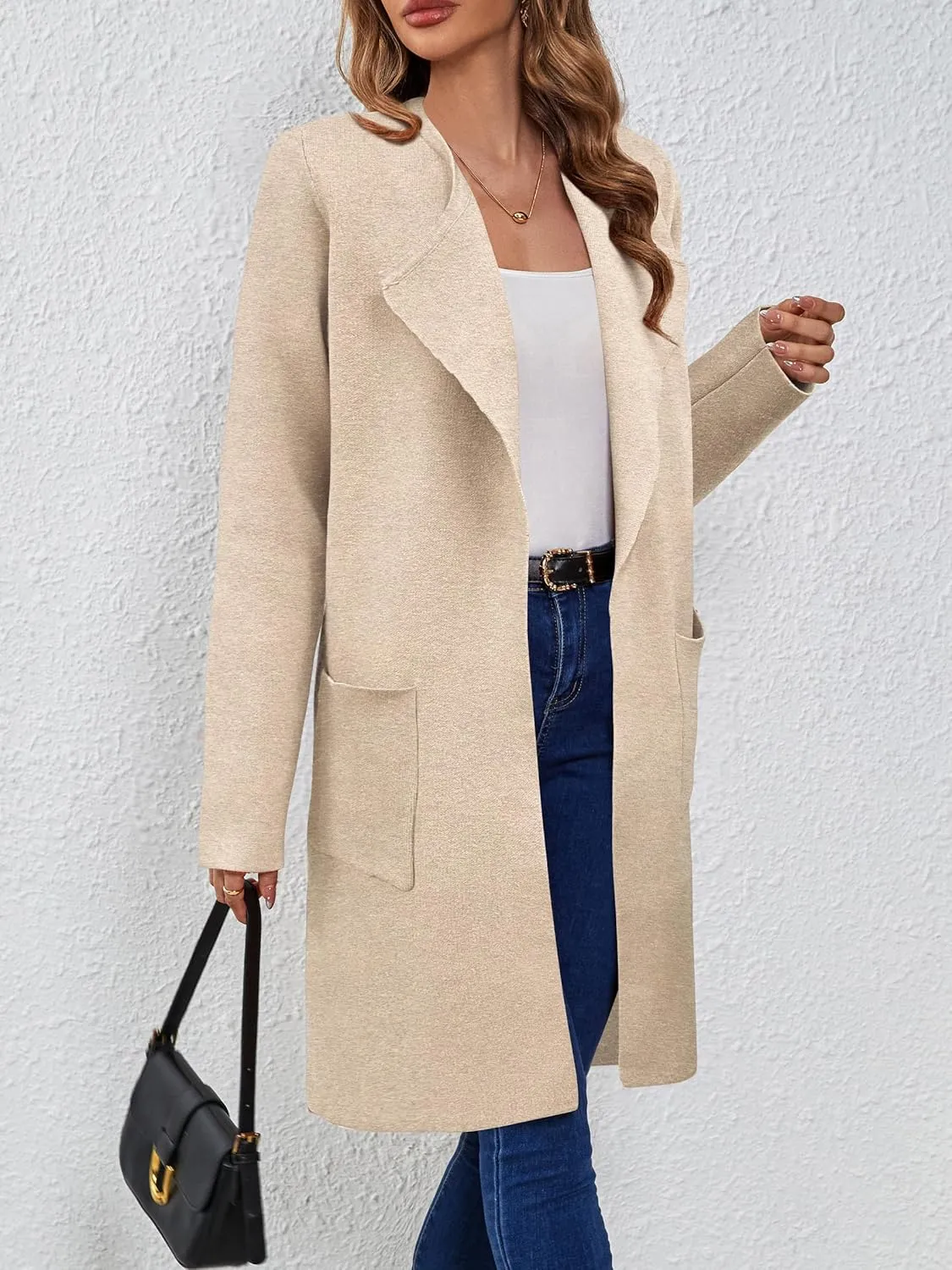 SuperPrity Cardigan Sweaters for Women Fall Fashion 2024 Casual Open Front Knit Long Coatigan Jackets Coat Trendy Outerwear