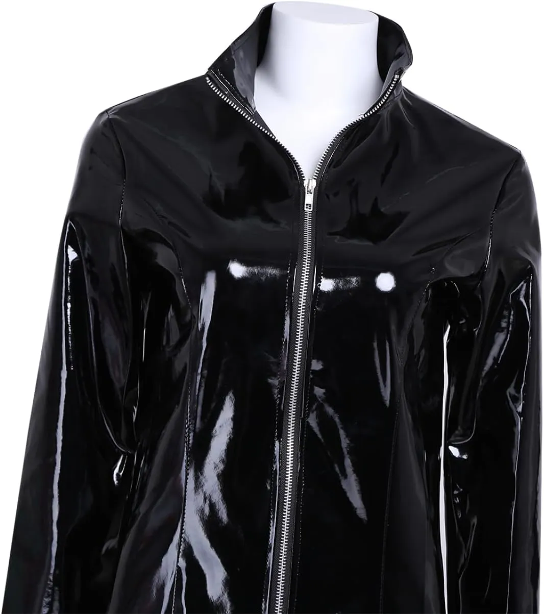 Sywiyi Women's Wetklook Leather Jacket Dress Coat Long Sleeve Turtleneck Zipper Trench Coats Outerwear