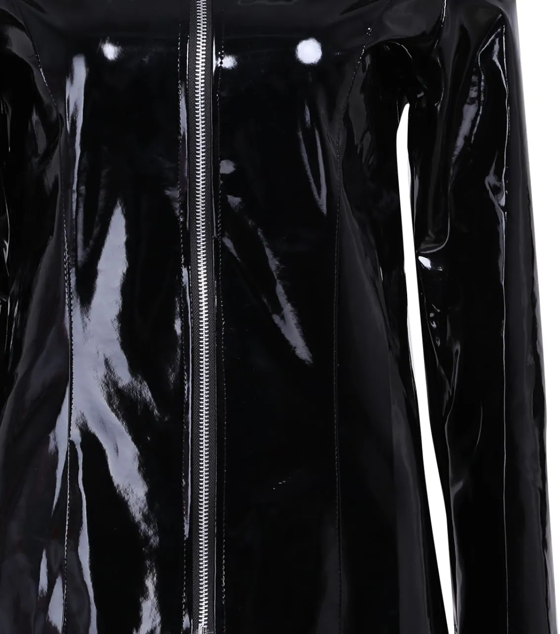 Sywiyi Women's Wetklook Leather Jacket Dress Coat Long Sleeve Turtleneck Zipper Trench Coats Outerwear