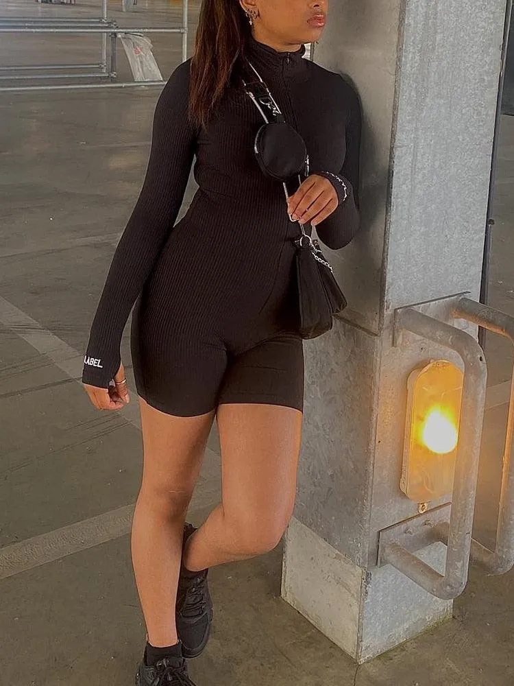 T-BOO Black Long Sleeve Short Jumpsuit, Midnight Affairs