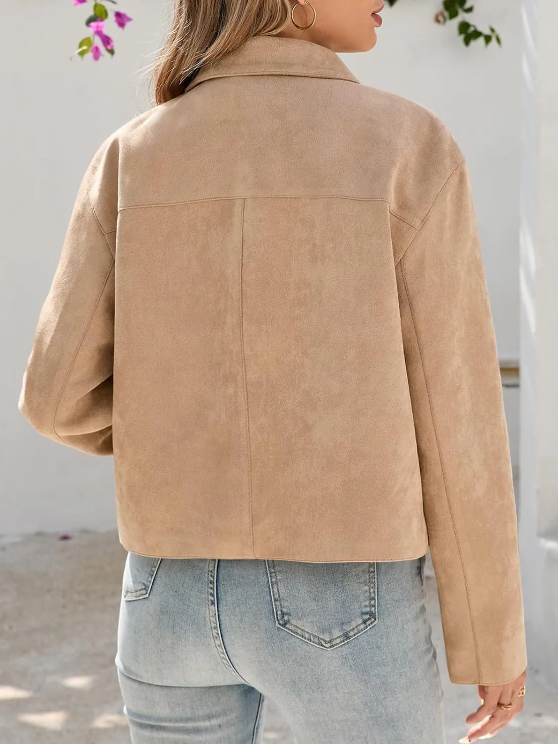 Tankaneo Womens Faux Suede Leather Jackets Casual Cropped Coats Vintage Button Down Shackets
