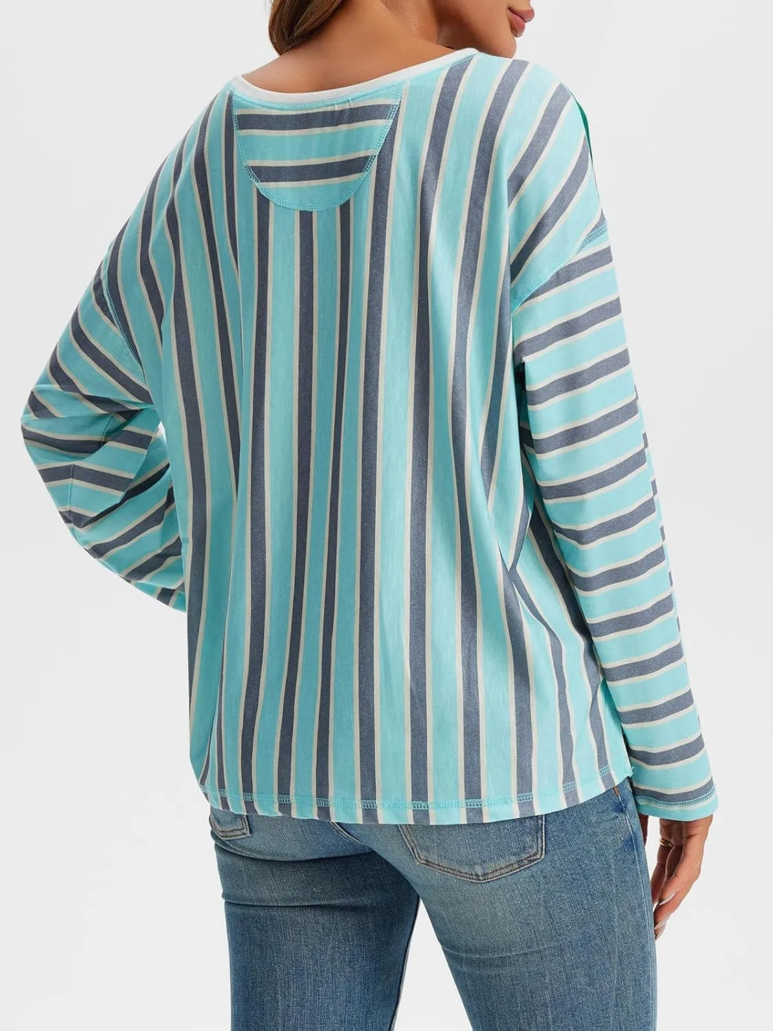 Tankaneo Womens Oversized Striped Shirts Color Block Crew Neck Sweatshirt Casual Loose Fit Long Sleeve Tops