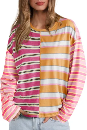 Tankaneo Womens Oversized Striped Shirts Color Block Crew Neck Sweatshirt Casual Loose Fit Long Sleeve Tops
