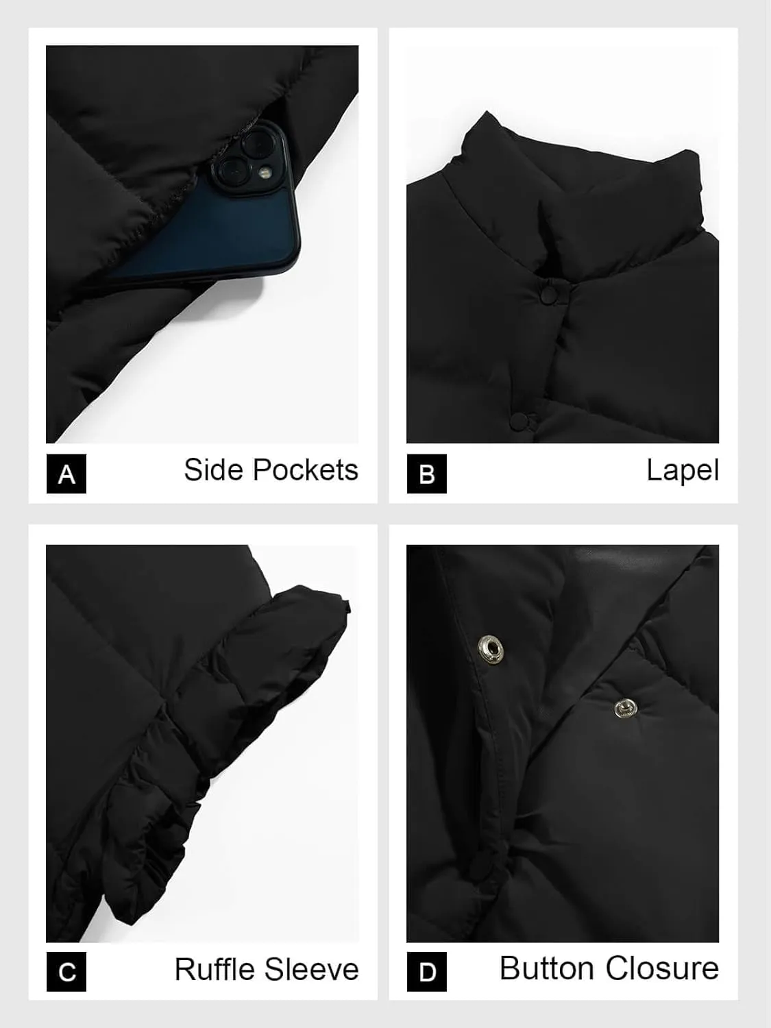 Tankaneo Womens Puffer Vest Ruffle Sleeveless Button Down Winter Warm Padded Gilet Coats