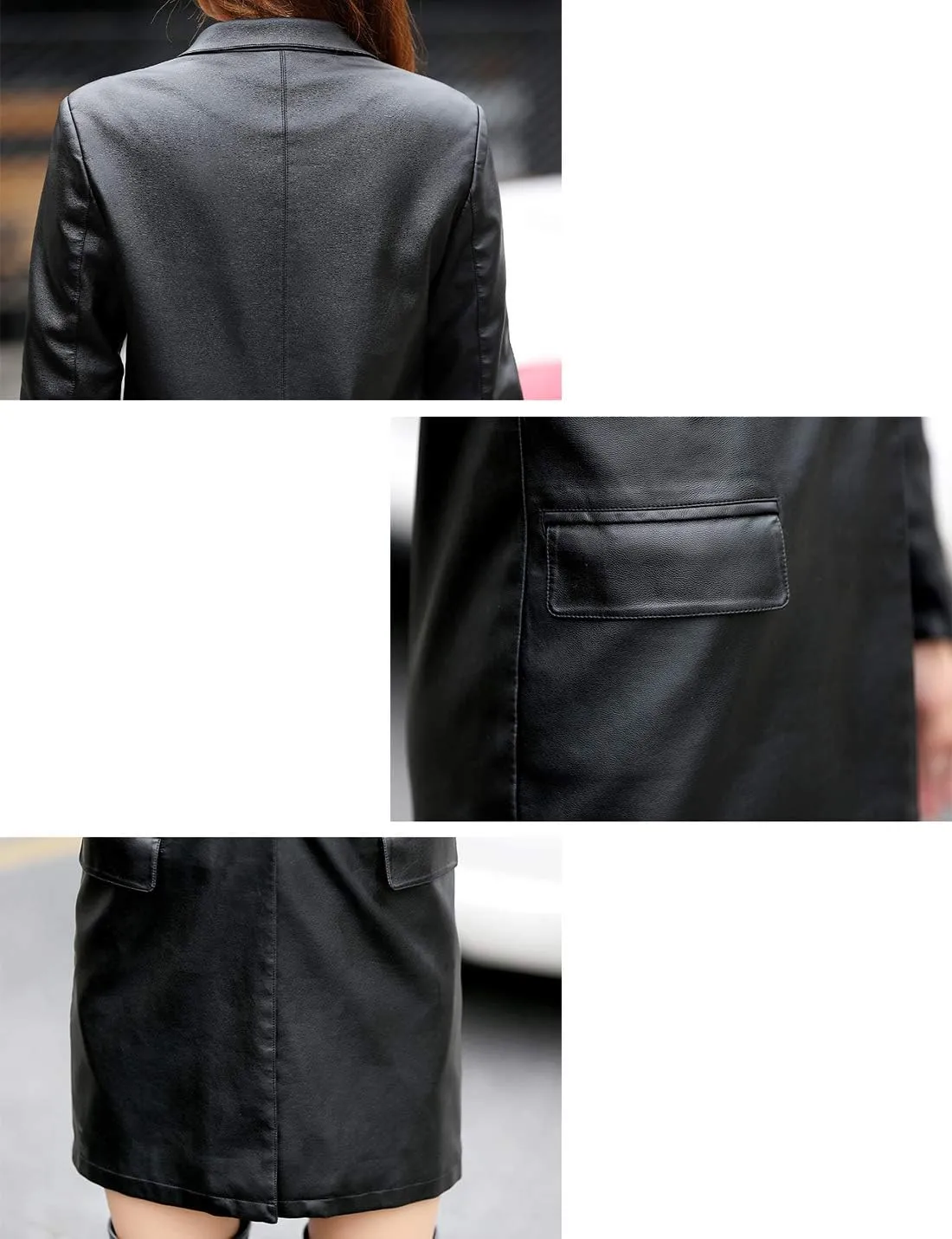 Tanming Womens PU Faux Leather Jacket Casual Lapel Long Suit Trench Coat Outerwear